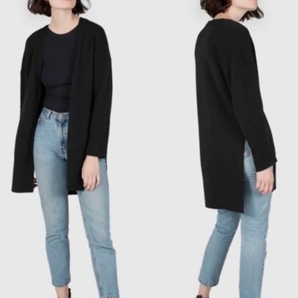 Everlane Wool Cashmere Long Line Button Front Cardigan Black (XS) preppy warm